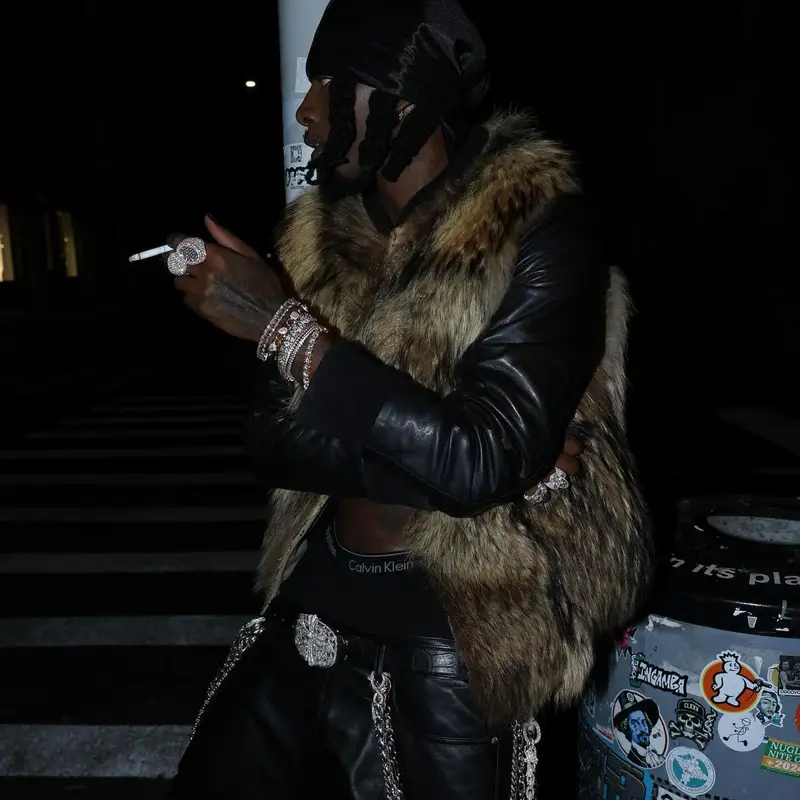 Playboi Carti outfit in Balmain, Chrome Hearts, and Calvin Klein, 2024