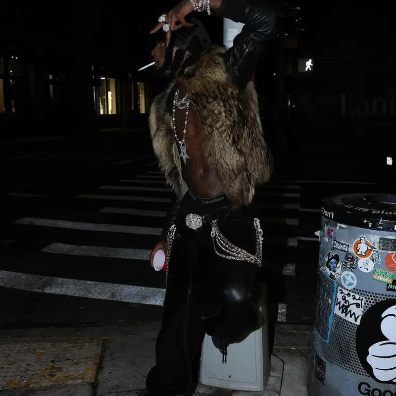 Playboi Carti outfit in Balmain, Chrome Hearts, and Calvin Klein, 2024