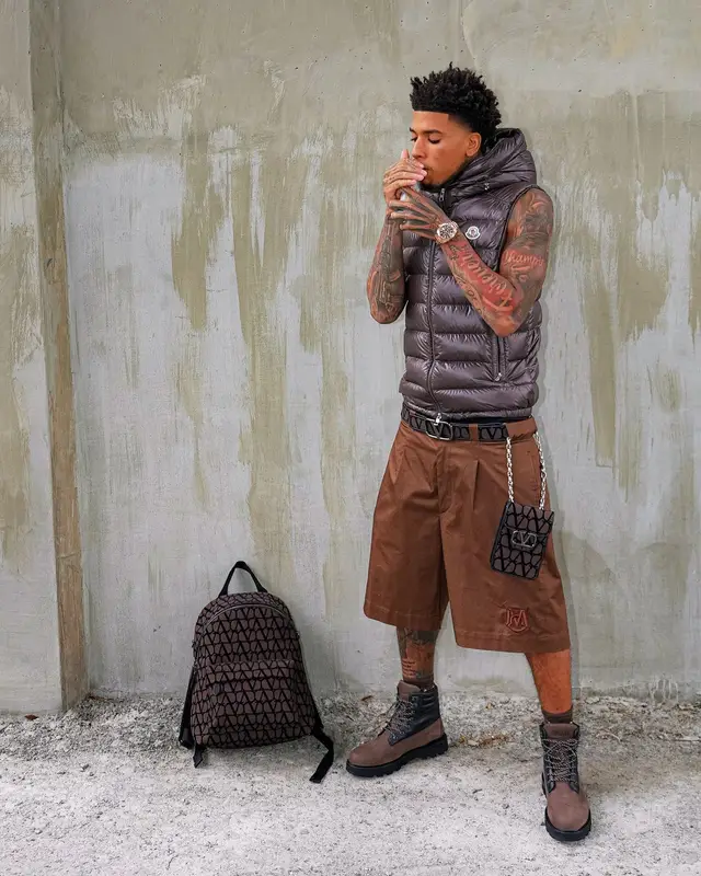 NLE Choppa outfit in Moncler, Valentino, and Calvin Klein, 2024