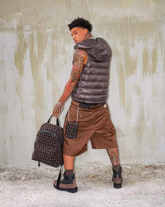 NLE Choppa outfit in Moncler, Valentino, and Calvin Klein, 2024