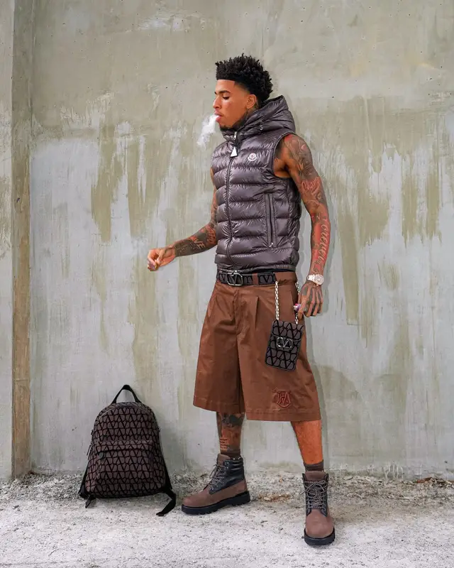 NLE Choppa outfit in Moncler, Valentino, and Calvin Klein, 2024