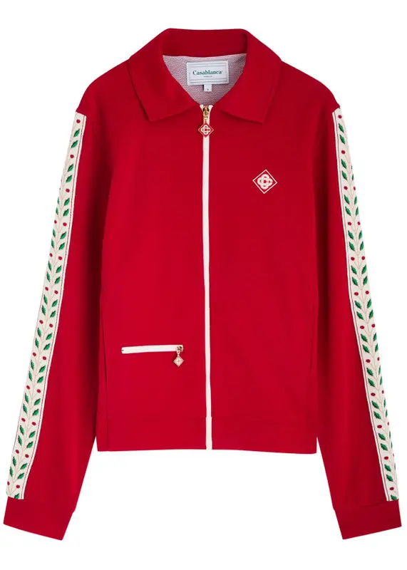 Casablanca Laurel Tricot Panelled Jersey Track Jacket In Red $810