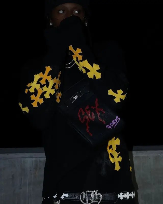 Playboi Carti outfit in Chrome Hearts, 2024