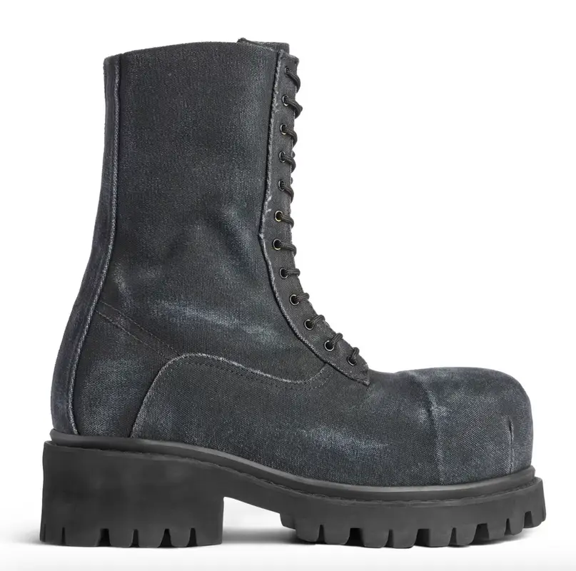 Balenciaga Stomper Bootie in black cotton canvas $1450
