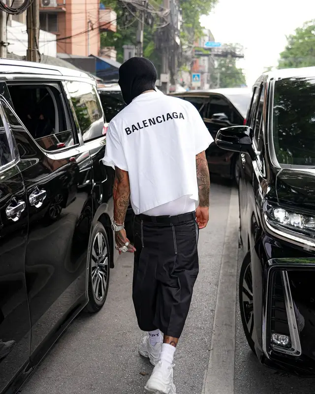 NLE Choppa outfit in Balenciaga and Gallery Dept., 2024