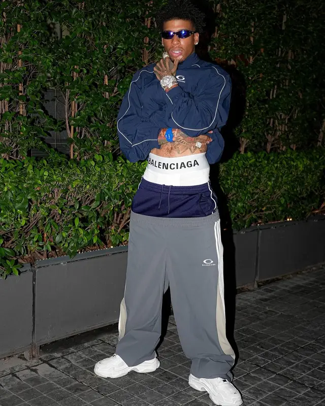 NLE Choppa outfit in Balenciaga and Hublot, 2024