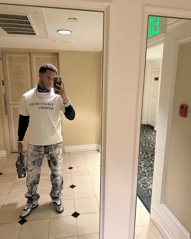 Devin Haney outfit in Enfants Riches Deprimes, Louis Vuitton, and Nike, 2024