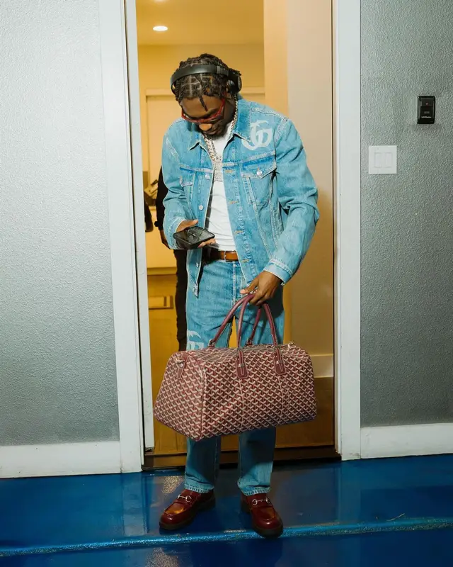 Lil Tjay outfit in Gucci and Goyard, 2024