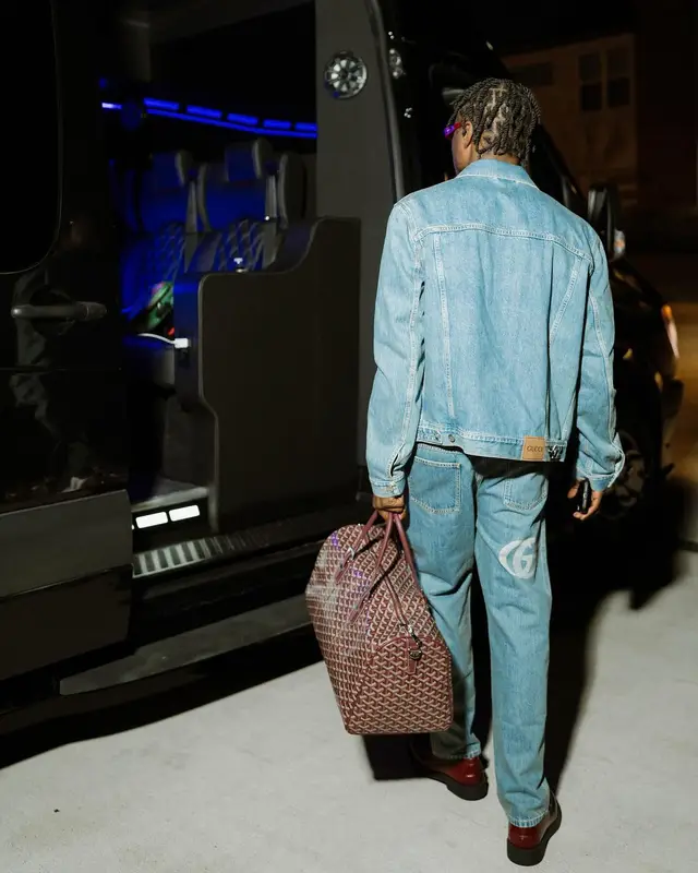 Lil Tjay outfit in Gucci and Goyard, 2024