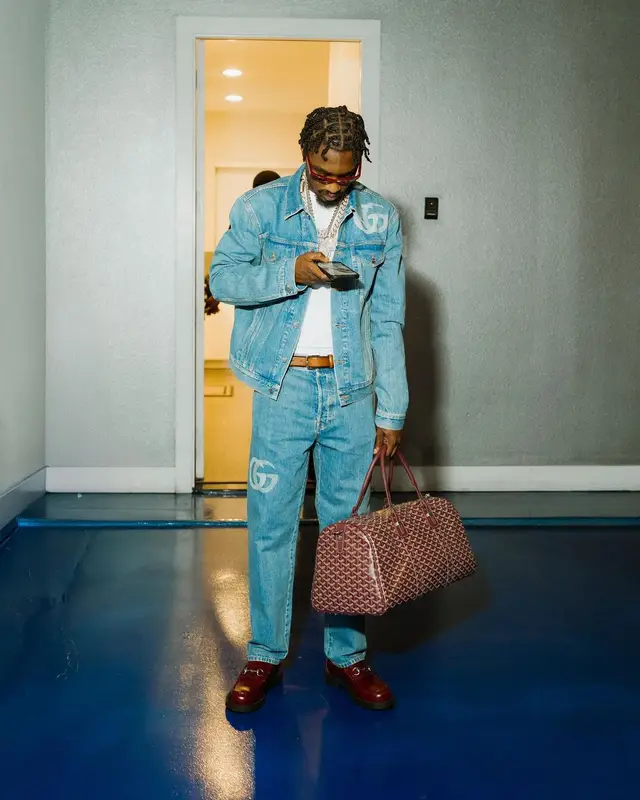 Lil Tjay outfit in Gucci and Goyard, 2024