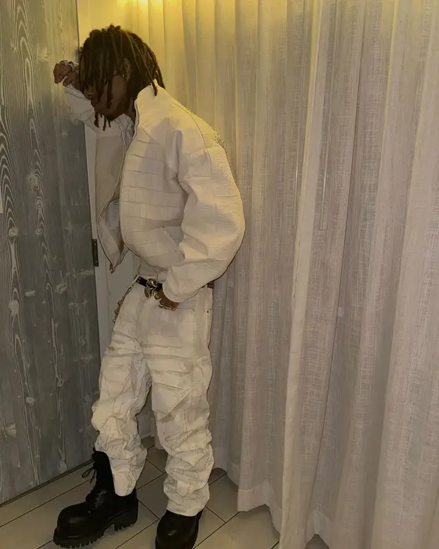 Lil Tecca outfit in Balenciaga, Rolling Stones Merch, and Chrome Hearts, 2024