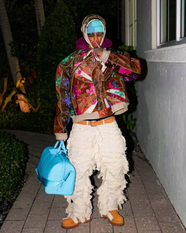 NLE Choppa outfit in Who Decides War, The Elder Statesman, and Valentino, 2025