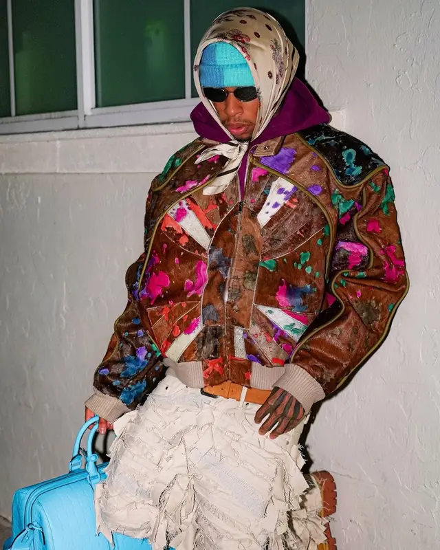 NLE Choppa outfit in Who Decides War, The Elder Statesman, and Valentino, 2025