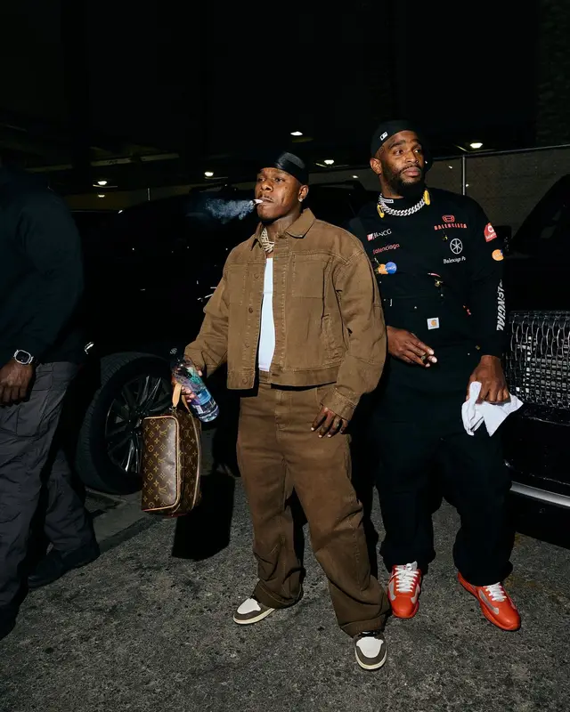 DaBaby outfit in Nike, Loverboy by Charles Jeffrey, and Travis Scott Merch, 2025