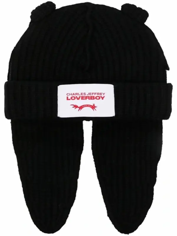 Loverboy by Charles Jeffrey Floppy Rabbit Beanie In Black | WHAT'S