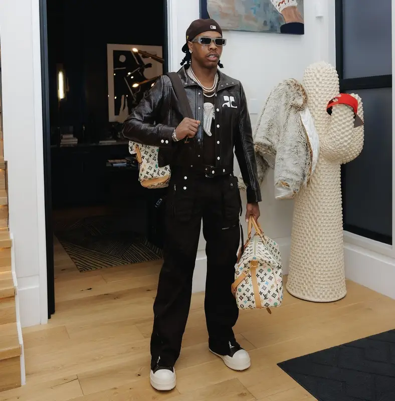 Lil Baby outfit in Courreges, Spider Worldwide, and New Era, 2025