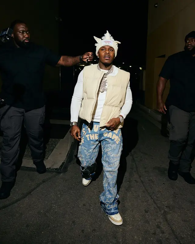 DaBaby outfit in Supreme, Loverboy by Charles Jeffrey, and Hanes, 2025