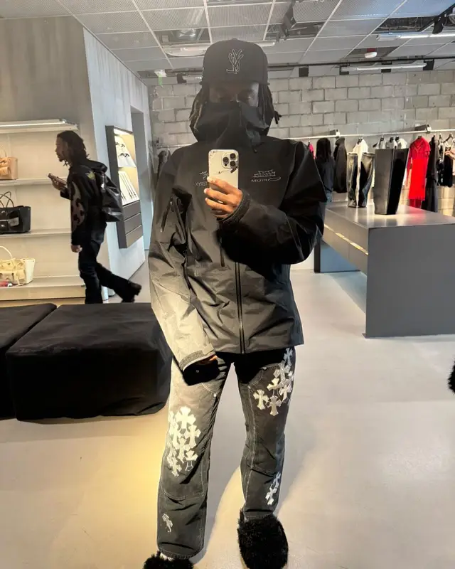 Ken Carson outfit in Arc'teryx, Playboi Carti Merch, and Yves Salomon , 2025