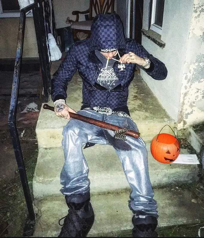 Sematary outfit in Louis Vuitton, Robins Jeans, and B.B. Simon, 2025