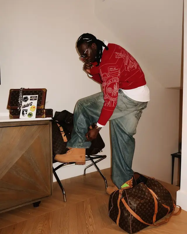 Lancey Foux outfit in Balenciaga, Timberland, and Chrome Hearts, 2025