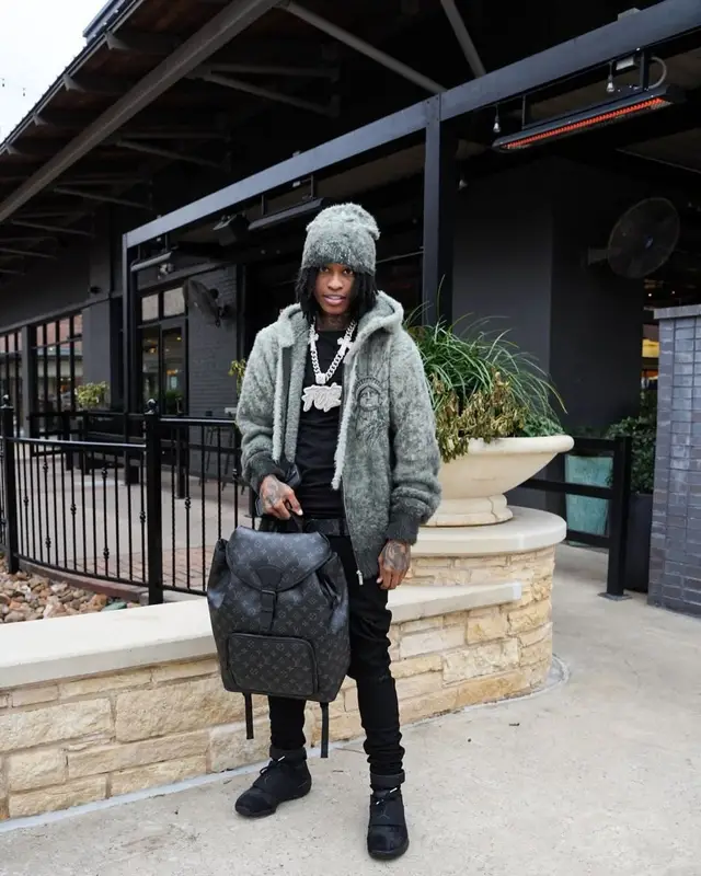 Lil Perfect outfit in Jordan, Louis Vuitton, and Derschutze, 2025