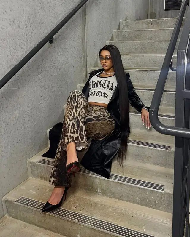 Lakeyah outfit in Dior, FashionNova, and Christian Louboutin, 2025