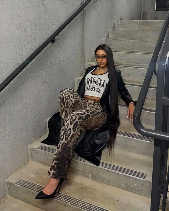 Lakeyah outfit in Dior, FashionNova, and Christian Louboutin, 2025