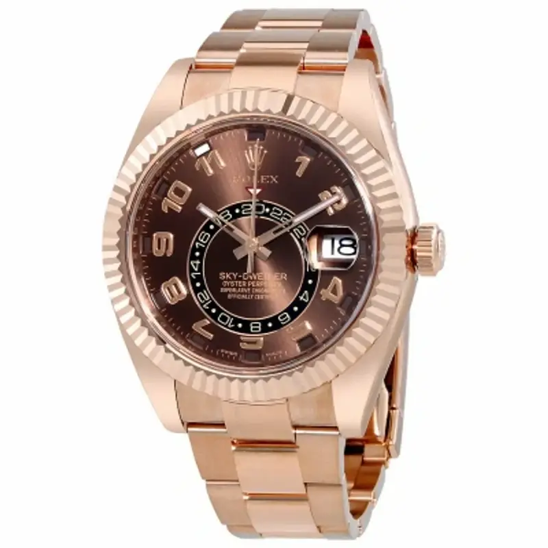 Rolex Sky Dweller Chocolate Dial 18k Everose Gold Oyster Bracelet Automatic Watch $82500