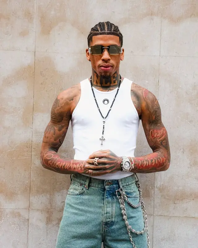 NLE Choppa outfit in Marine Serre, NLE Choppa Merch , and Dolce & Gabbana, 2025