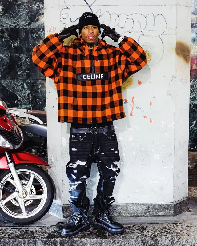 NLE Choppa outfit in Celine, Who Decides War, and Louis Vuitton, 2025
