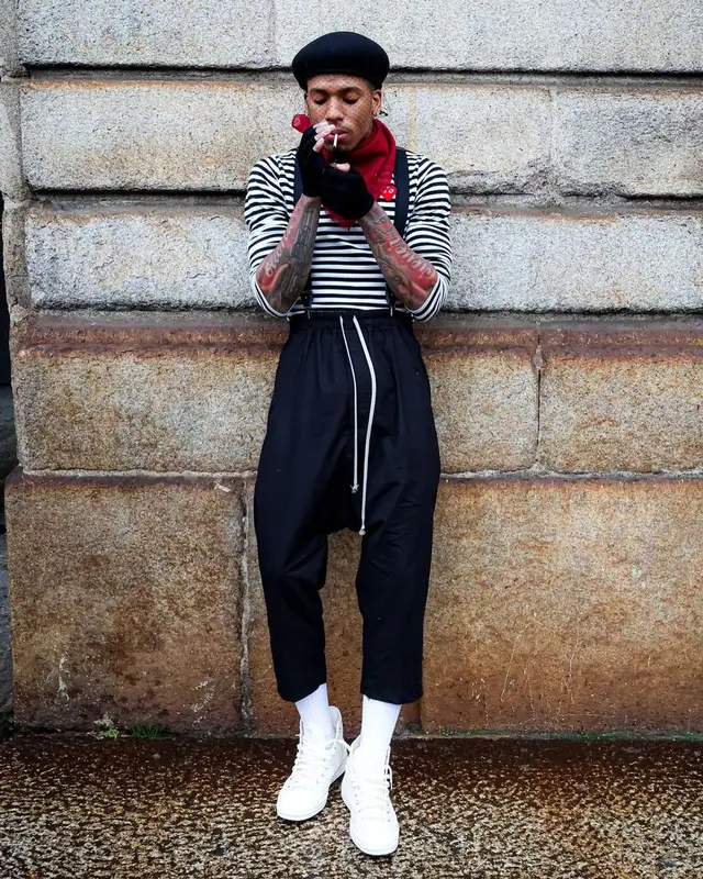 NLE Choppa outfit in Comme Des Garcons, Rick Owens, and Saint Laurent, 2025