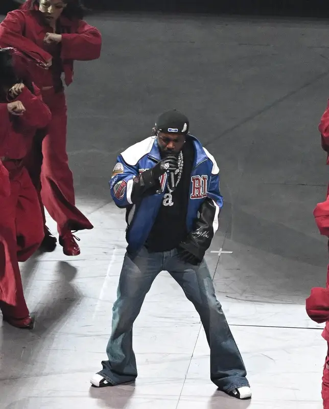 Kendrick Lamar outfit in Celine, Nike, and Rahaminov Diamonds, 2025