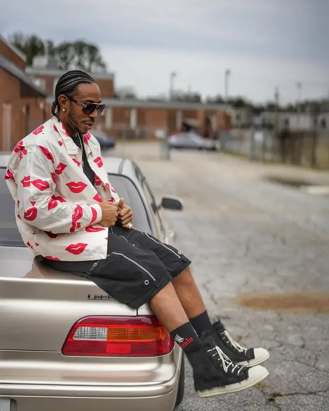 Ludacris outfit in Rick Owens, Cazal, and Rhude, 2025