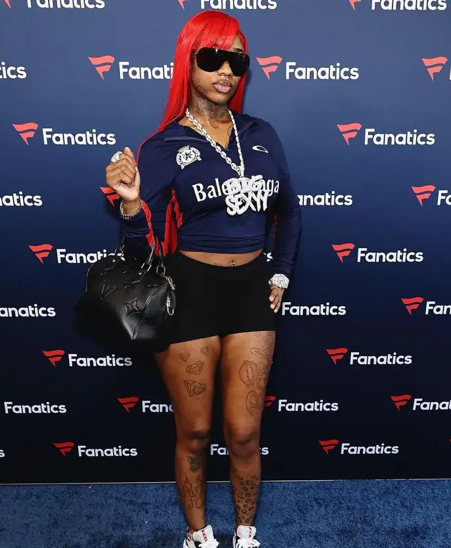 Sexyy Red outfit in Balenciaga, Prada, and Louis Vuitton, 2025