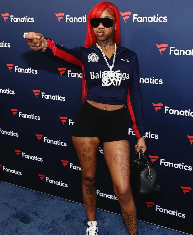 Sexyy Red outfit in Balenciaga, Prada, and Louis Vuitton, 2025