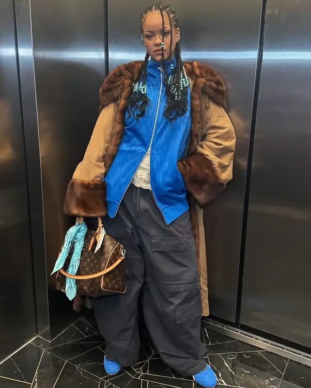 Rihanna outfit in Balenciaga, Puma, and Fenty, 2025