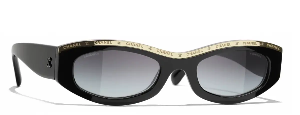 Chanel Oval Sunglasses - Black Gold Gray - Chanel Eyewear $470