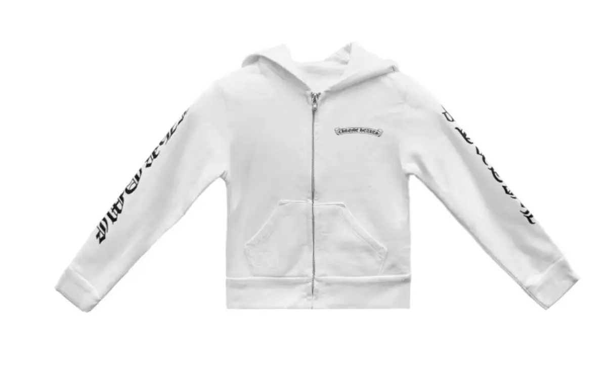 Chrome Hearts White Scroll Logo Zip Up Hoodie $1000