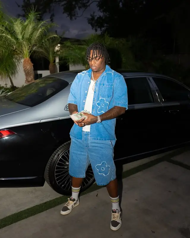 Fredo Bang outfit in Marni, Nike, and Travis Scott Merch, 2025