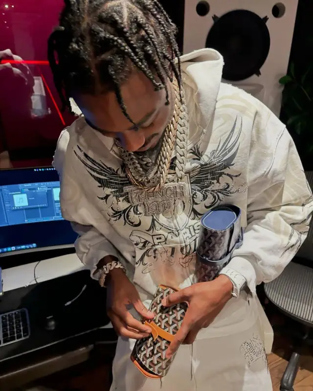 Lil Tjay outfit in Balenciaga, Richard Mille, and Goyard, 2025