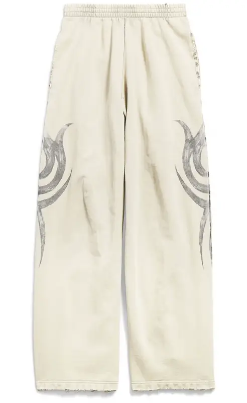 Balenciaga Y2K Baggy Sweatpants in light beige archetype fleece $1590