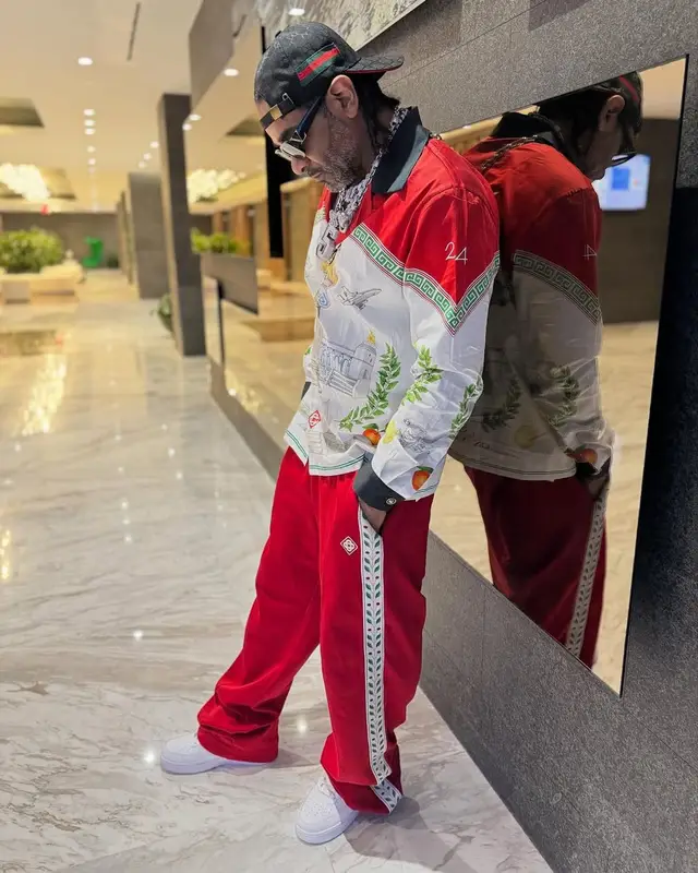 Jim Jones outfit in Casablanca, Nike, and Gucci, 2025