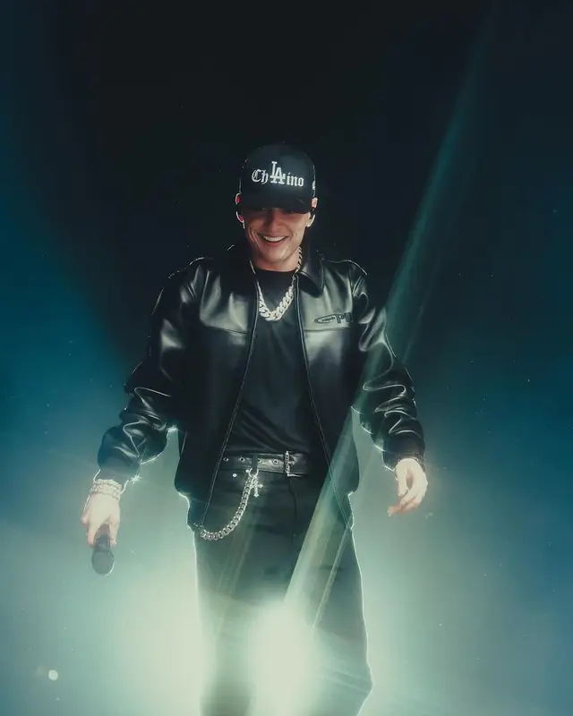Peso Pluma outfit in Complexcon, Cartier, and Playboi Carti Merch, 2025