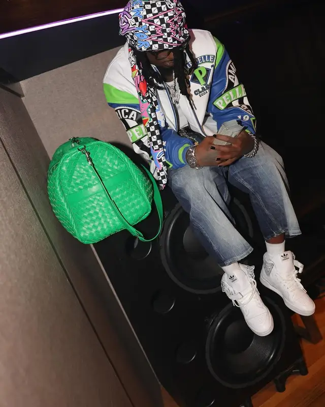 Playboi Carti outfit in Bottega Veneta, Chrome Hearts, and Matty Boy, 2025