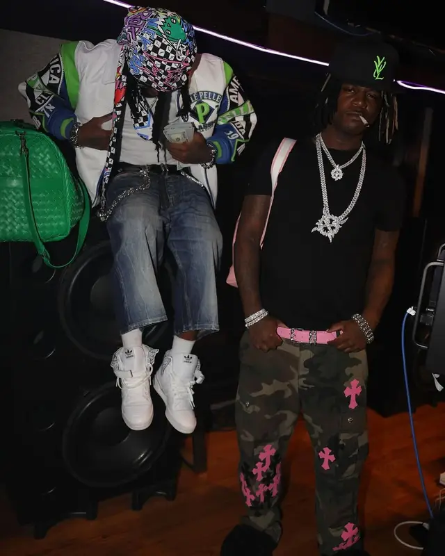Playboi Carti outfit in Bottega Veneta, Chrome Hearts, and Matty Boy, 2025