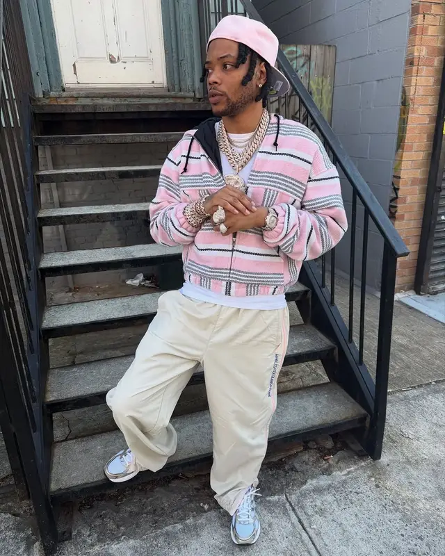 Lil Migo outfit in Ralph Lauren, Supreme, and New Era, 2025