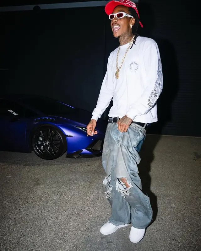 Wiz Khalifa outfit in Balenciaga, Nike, and Chrome Hearts, 2025