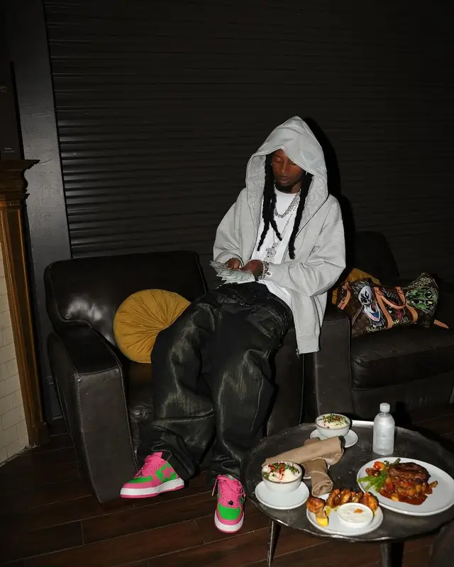 Playboi Carti outfit in Bape, Nyree Arts, and Marni, 2025
