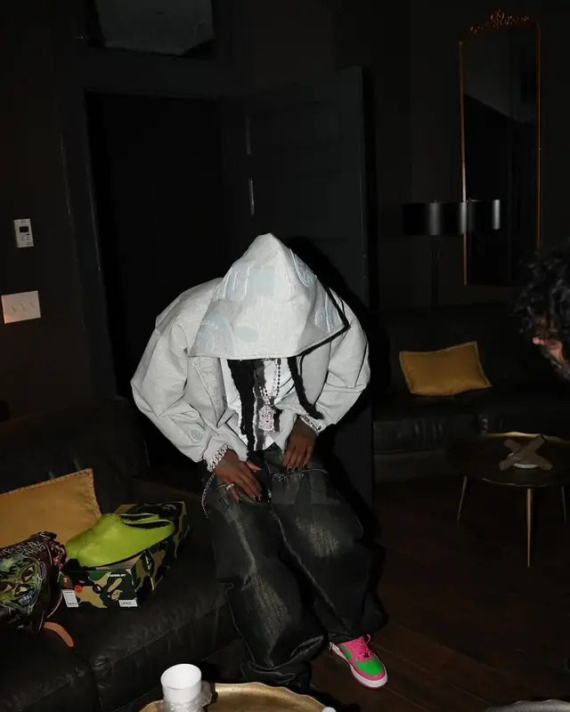 Playboi Carti outfit in Bape, Nyree Arts, and Marni, 2025