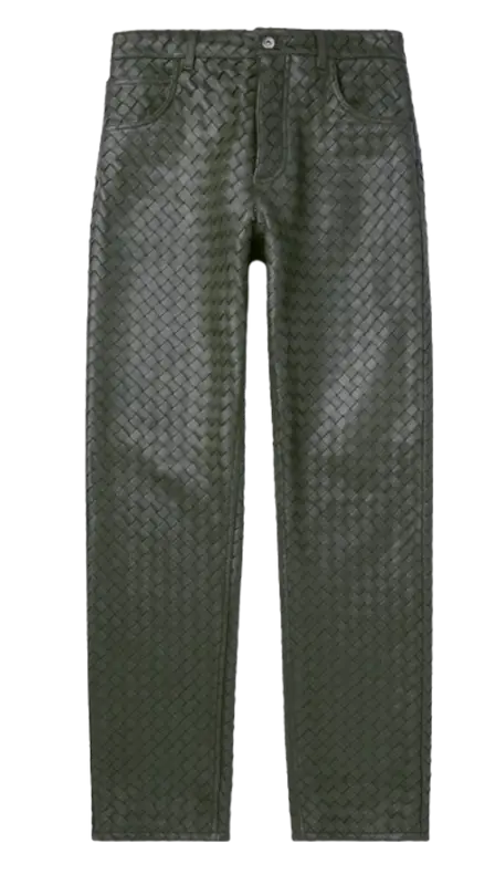 Bottega Veneta Intrecciato-weave Leather Trousers In Dark Green $9900